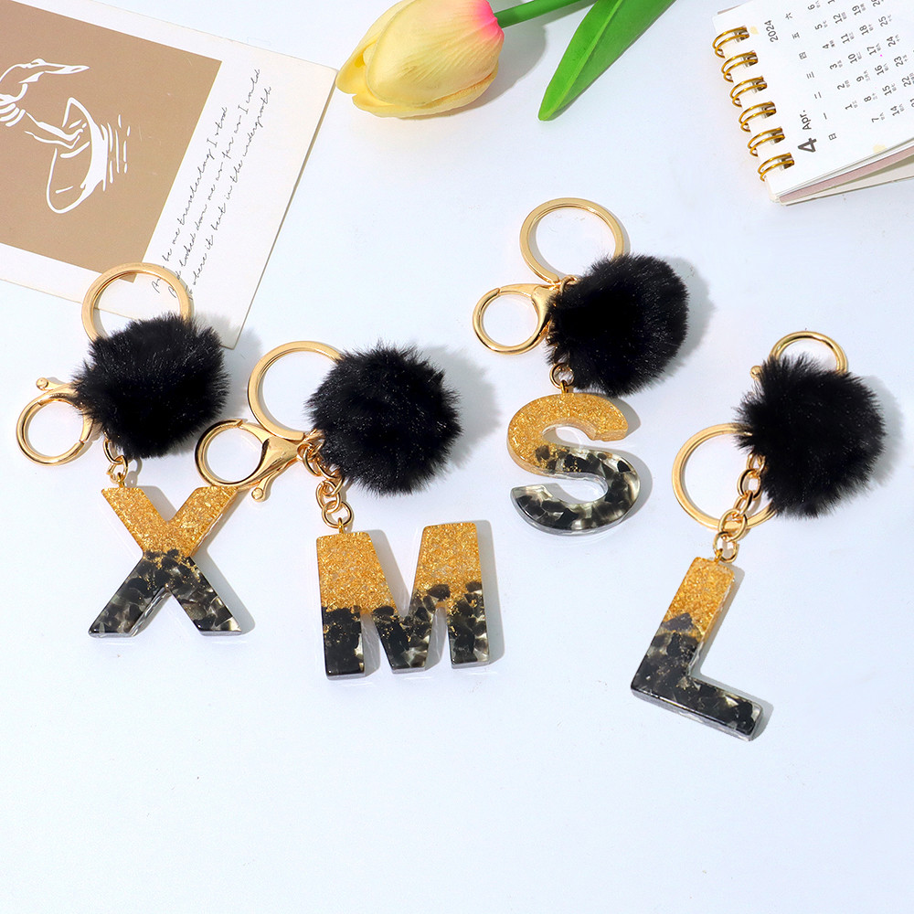 Cute Black Pompom A-Z Initial  - Resin Art Alphabet 评论和价格